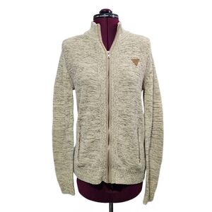 Guess Beige Marbled Zip Up Mock Neck Sweater Men